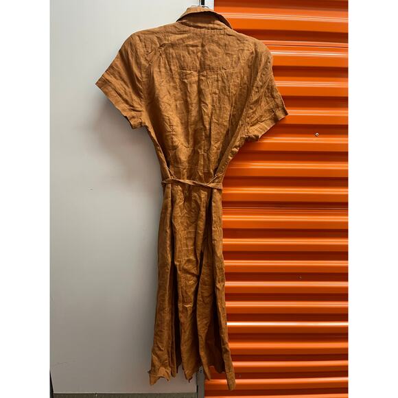 Quince -100% EUROPEAN LINEN BUTTON FRONT DRESS/orange/  M - Picture 3 of 6